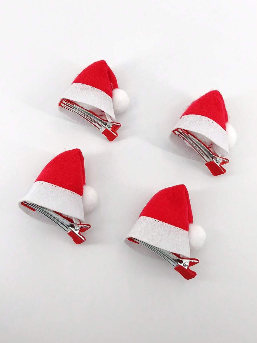 4个/包 圣诞帽造型发夹，中号，红色，女士发饰，新年魅力 - 彩色 - 查看 1