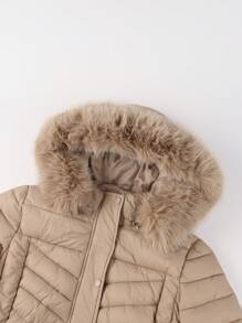 Giolshon Women's Fashionable Portable Down Jacket With Faux Fur Collar And Hood, Essential Warm Outerwear For Autumn/Winter - Apricot - View 10