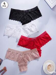 4 Pcs Women Panties Low Waist Sexy Lace Panties Women's Breathable Lace Thongs Women Thongs Brozilian Panties Black Underwear Bikini Panties For Women Panty Set Lace Pants