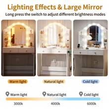 Dressing Table With Adjustable LED Lighting And Sockets Cosmetic Table With Mirror Dressing Table With Mirror Make-Up Table With Large Storage Contemporary Style For Bedroom, White - White - View 3