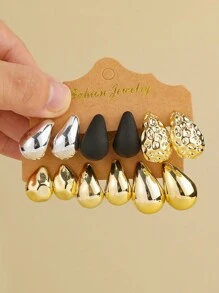 Bộ 3 đôi/bộ hoa tai hình giọt nước CCB nhẹ thời trang, không gây nặng tai, phù hợp để đeo hàng ngày cho phụ nữ - Nhiều màu - Xem 3