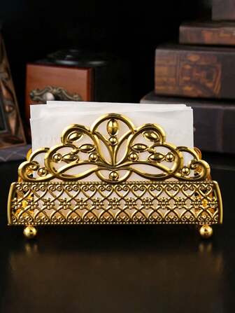 1 金色金属纸巾架，欧式复古风格，用于酒店、餐厅、酒吧、咖啡厅和家庭台面垂直餐巾收纳架