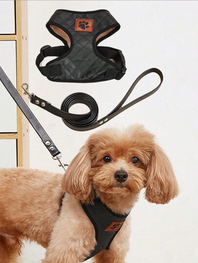 A Checkered Embroidered PU Pet Cat And Dog Accessory With A Lightweight And Comfortable Chest And Back Traction Rope, Suitable For Cats And Dogs Of All Sizes To Use Outdoors