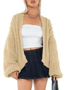 Women Loose Knit Cardigan Y2k Batwing Long Sleeve Open Front Knitwear Sweater Autumn Winter Oversized Knit Cardigans Chunky Outwear Coats - Khaki - View 1