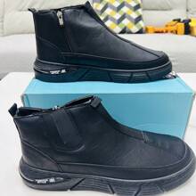 Giày bốt nam mới Giày bốt da cổ điển Giày bốt đế dày Giày bốt cổ ngắn thời trang Giày thể thao thường ngày đa năng, Mùa thu/Đông - màu đen - Xem 10