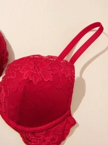 Wingslove Sujetador con aros de encaje con relleno y efecto push up para mujer, lencería