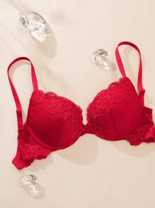 Wingslove Sujetador con aros de encaje con relleno y efecto push up para mujer, lencería