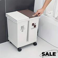 24L Wheeled Double Compartment Trash Can With Removable Push-To-Open Lid, Plastic Sorting Bin For Kitchen Recycling - PP - View 4