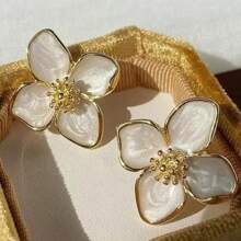 一对优雅女士花瓣珐琅吊坠耳环，复古风格，简约时尚，情人节配饰 - A - 查看 9