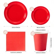 Bộ 24 đĩa giấy và khăn ăn dùng một lần màu đỏ, thích hợp cho sinh nhật, tiệc cưới, dã ngoại gia đình - Đỏ - Xem 2