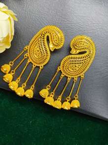 1 Pair Women's Leaf & Corn Hollow Out Dangle Earrings, Gold-Plated, Fashion Jewelry Gift For Wedding, Party, Date Outfit, Europe, Middle East, Dubai, Africa