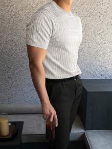 男士纯色基本款日常短袖针织毛衣 - 淺灰色 - 查看 5