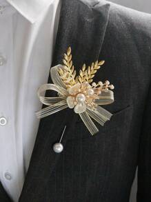 1 Stück Ansteckbrosche aus Legierung in Schleifenform, Ansteckblume für Hochzeitsanzug des Bräutigams