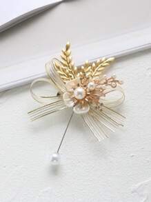 1 Stück Ansteckbrosche aus Legierung in Schleifenform, Ansteckblume für Hochzeitsanzug des Bräutigams