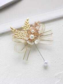 1 Stück Ansteckbrosche aus Legierung in Schleifenform, Ansteckblume für Hochzeitsanzug des Bräutigams
