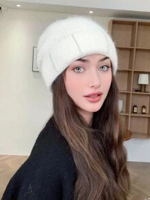 1 szt. Damska jednokolorowa dzianinowa czapka, jesienno-zimowa wiatroszczelna ciepła ochrona uszu gruba dzianinowa czapka, elegancka ozdoba z kryształkami, ciepła dzianinowa czapka, odpowiednia na wycieczki, narciarstwo, do codziennego użytku