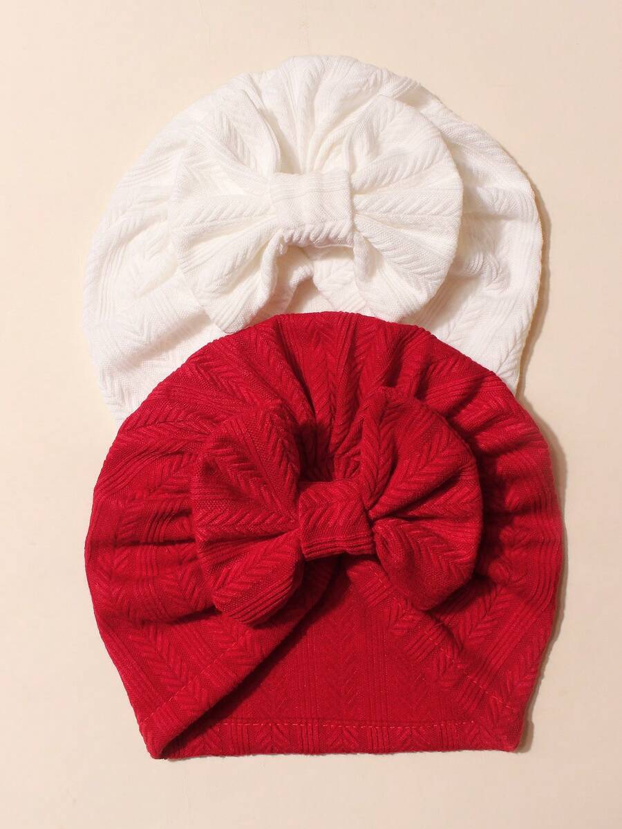 2 chiếc mũ nơ dễ thương màu trắng và đỏ cho bé, thích hợp để đội hàng ngày - Nhiều màu - Xem 1
