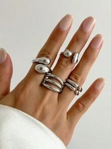 4/8 件套复古简约纯金和银组合纯色戒指，女孩日常佩戴指环，派对珠宝时尚配饰，送给朋友的绝佳礼物