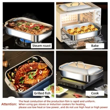 1pc Stainless Steel Thick Double-Ear Heatproof Baking Tray For Fish, Multifunctional Induction Cooker Dedicated Baking Plate With Cover