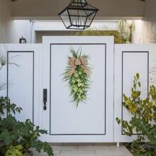 Lily Swag For Front Door, Floral Large Spring Autumn Door Swag Wreath, White Lilies Bow Wreath Decor, Welcome Wreath For Home Porch Farmhouse - Green - View 5