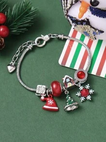 1 pièce Bracelet en chaîne de cuivre avec perles en forme de renne creux, sapin de Noël et flocon de neige, accessoire et cadeau de fête des vacances pour femmes