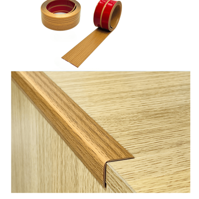 1 pieza Protector de esquinas y bordes de PVC con grano de madera autoadhesivo de 4 cm x 2 m - Fácil de cortar, tira flexible para esquinas interiores/exteriores, pisos, techos, bordes de encimeras - Juego reutilizable de molduras de patrón