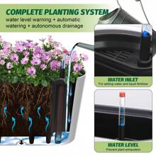 Tall Oval Planter For Outdoor Patio/Porch, Plastic Planter Of 2, Durable, All-Weather With Removable Insert Bucket, Modern Design For Plants, Flowers, Garden, White - White - View 2