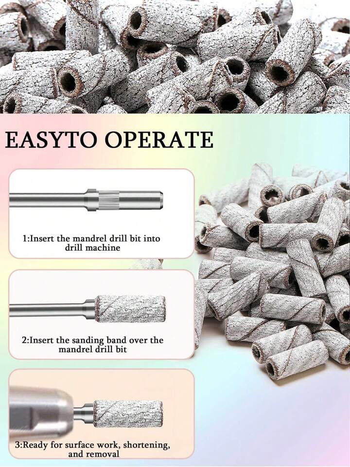 80pcs White Sanding Bands For Nail Drill, Upgrade Design Small Nail Sanding Files For 3mm Mandrel Bits,120 Grits For Acrylic Nails Gel Removing Shaping, Manicure Nail Salon Use
