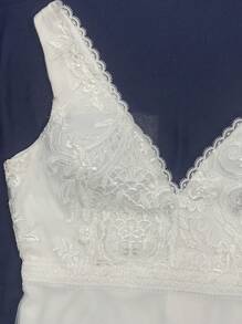 V-Neck Lace Patchwork Sleeveless Mesh Splice Slim Fit Wedding Dress,Bride - White - View 9