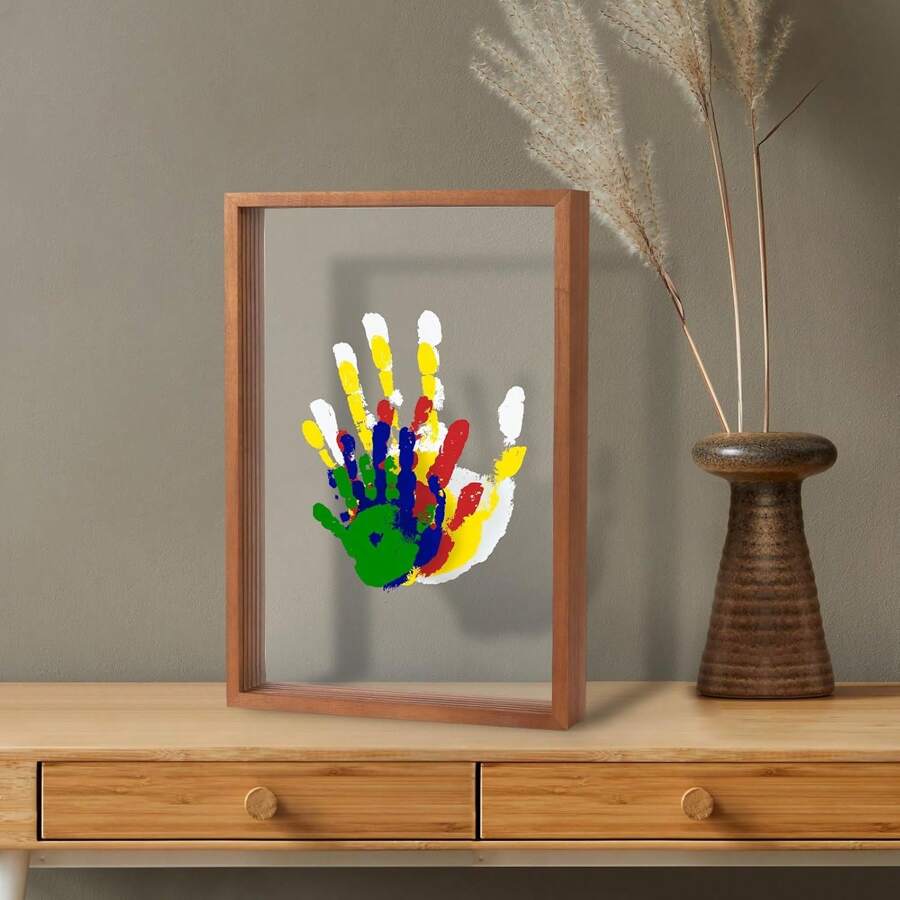 DIY Craft Keepsake Frame, Family Handprint Kit, Home Decor,Family Gifts For New Mom, New Parents, Grandparents, Father's Day, Mother's Day, Anniversary, Warm And Funny Gifts For - 棕色 - 查看 1