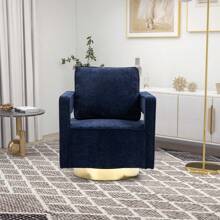 30.7"W Swivel Accent Open Back Chair Modern Comfy Sofa Chair With Gold Stainless Steel Base For Nursery Bedroom Living Room Hotel Office, Club Chair Leisure Arm Chair For Lounge (Navy Chenille),Youngth