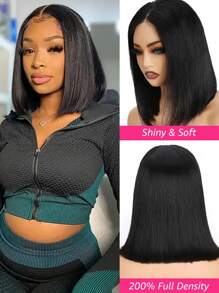 Eulisi 13X4 Short Bob Wigs Human Hair Straight Lace Front Wigs Human Hair For Women 180 Density Glueless Transparent Lace Front Wigs Human Hair Pre Plucked With Baby Hair Natural Hairline (8-14inch)