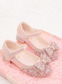 Princess Shoes For Girls, Crystal High Heel Shoes With Bowknot, Children's Formal Performance Dress Shoes