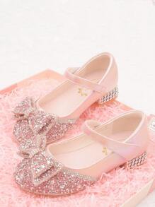 Princess Shoes For Girls, Crystal High Heel Shoes With Bowknot, Children's Formal Performance Dress Shoes