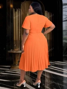 Robe asymétrique à volants manches élégante, coupe évasée plissée, pour femmes grandes tailles. Idéal pour le travail, les cérémonies, les défilés de remise des diplômes, l'église