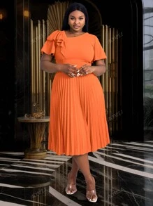 Robe asymétrique à volants manches élégante, coupe évasée plissée, pour femmes grandes tailles. Idéal pour le travail, les cérémonies, les défilés de remise des diplômes, l'église