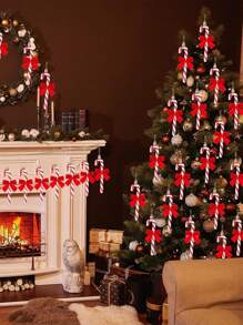 18/36 Pcs Candy Cane Christmas Decorations, 5.5inch Glitter Candy Cane Bows For Xmas Tree Hanging Ornament Holiday Festival Party Home Decoration