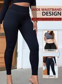 Women's Solid Color Minimalist Leggings For Daily Wear - màu đen - Xem 3