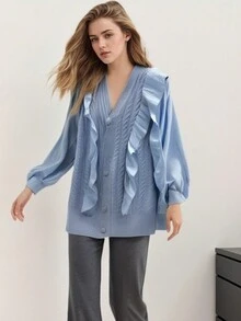 Najlepsza damska marszczona szyfonowa patchworkowa kurtka kardiganowa damska wyszczuplająca talię