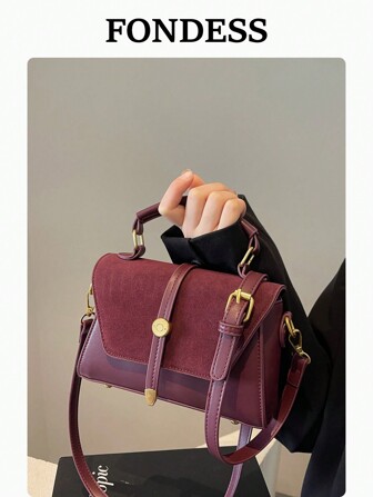 New 2025 Suede And PU Leather Vintage-Style Small Square Crossbody Bag, Maroon Color, Mini Shoulder Bag For Phone, Suitable For Daily Use And Date Night Gifts, Newest Fashionable Suede Bag For Women, Perfectly Matching With Fall Outfits Womenfall Clothes For Women