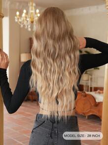NICKY WALL Gradient Blonde Wavy Wigs For Women Light Gold Long Loose Wave Wigs With Bangs Synthetic Natural Curly Heat Resistant Fiber Hair Wigs For Girls Party Daily Christmas Use 28 Inch