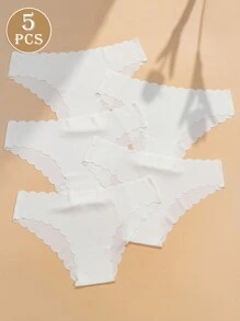 5件/組 性感無縫扇形邊緣俏皮內褲，透氣三角內褲，適合女性日常穿著，必備內衣 - 白色 - 查看 6