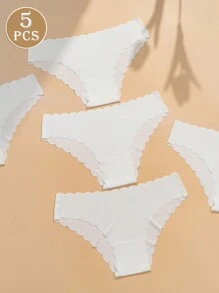 5件/組 性感無縫扇形邊緣俏皮內褲，透氣三角內褲，適合女性日常穿著，必備內衣 - 白色 - 查看 8