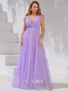 Long Party Dress With Braided Waist For Bridesmaids, Graduation, Guest. - 紫丁香色 - 查看 3