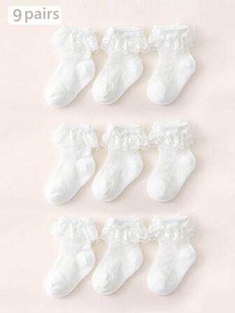 9 par vita spetsstrumpor, flickor som andas mjuka ankelstrumpor, mode hela säsongen