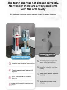 1 件高度可调牙刷架、学生宿舍浴室梳妆台套装、牙刷收纳盒、牙膏架、带盖化妆刷架、情侣漱口杯、旅行收纳盒、浴室配件家居浴室装饰秋季装饰返校 - 彩色 - 查看 9