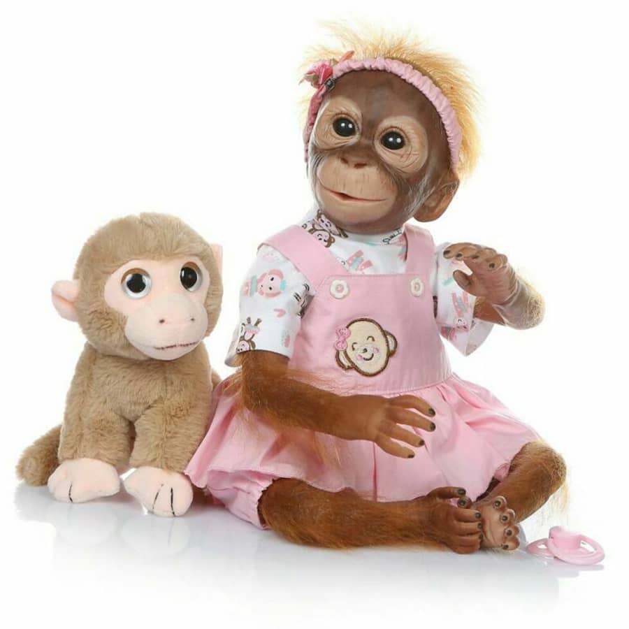 50cm 20 Inch Newborn Monkey Baby Soft Silicone Vinyl Reborn Doll, Realistic Newborn Baby Female Monkey Halloween Christmas Gift