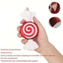 12 件/套圣诞节拐杖糖棒棒糖饰品，15 厘米红色和白色拐杖糖棒棒糖形状悬挂装饰带丝带圣诞树、新年派对家居装饰（手工制作，有轻微掉粉、剥落和划痕） - 12pcs Red White - 查看 5