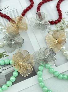 1 Pc Fashionable Punk Retro Multilayer Floral Pendant Necklace, Rose Flower Pendant Necklace For Valentine's Day, Heart Sun Earrings, Punk Wide Thick Bracelet, Funky Jewelry Accessories For Women, Suitable For Daily Wear, Party, Date, Performance, Ball, Matching Outfit, Gift For Girlfriend Valentines,Mom,Mother,Mother's Day,Gift - 3D Flower Ball Necklace - View 5