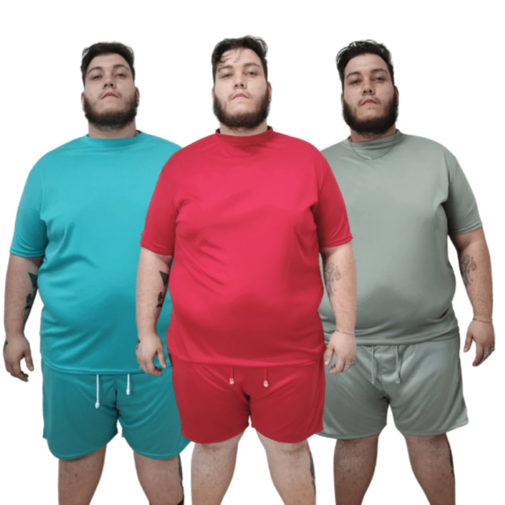 Kit 3 Plus Size Plain Dry Fit T-Shirts - Merah - View 1
